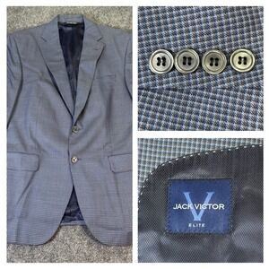 Jack Victor Elite Mens 42R Wool Blazer‎ Blue Brown Micro Check Sport Coat Canada